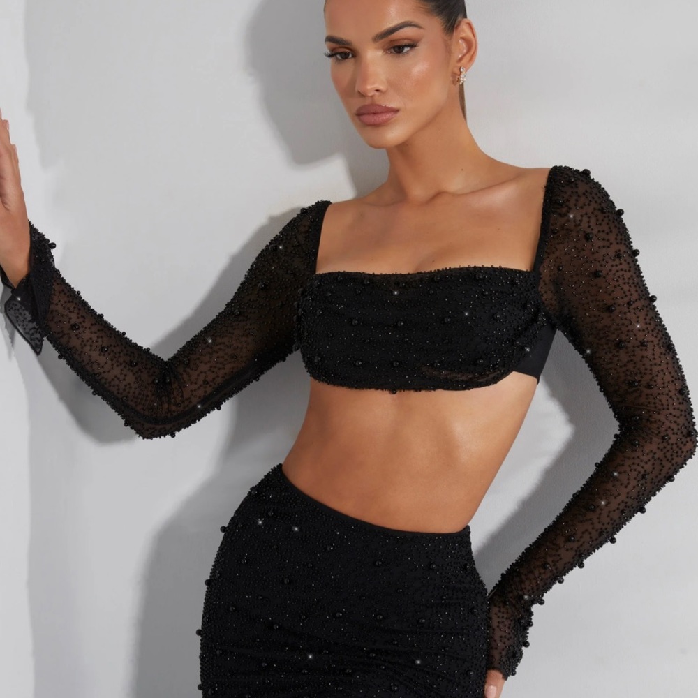 Oh Polly Embellished Cowl Neck Crop Top
